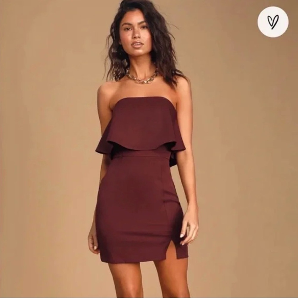 Elegant Strapless Burgundy Dress